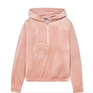 Fila Pink Velour Pullover Hoodie Sweatshirt Size L